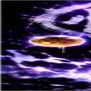 A distorted object moving at high speed surrounded by a purple energy blur.