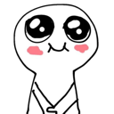 Character with giant eyes and pink cheeks looking shy and bashful.