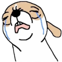 A stylized dog with its head tilted back, mouth open in a wail, and large blue tears streaming down its face.