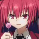 Kotori Itsuka from Date A Live eating a lollipop with a smug and mischievous expression.