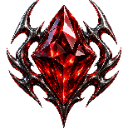 A jagged, glowing red crystal encased in dark, metallic gothic-style spikes.