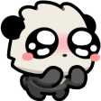 A small white fluffy creature with large glossy eyes and pink cheeks looking shyly at something.