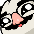 A stylized character with large eyes and a pink nose looking sideways with a suspicious expression.