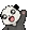 A small white and black creature with a pink mouth waving its arm repeatedly in a rhythmic motion.