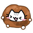 A white cat face with a happy expression inside a brown potato body.
