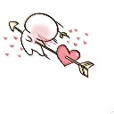 A small white character blushing while being struck by a heart-tipped arrow.
