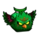 Green eagle with glowing yellow eyes looking intense and sharp.