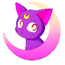 Luna the cat from Sailor Moon with a crescent moon on her forehead, rendered in pixel art style.