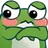 A cartoon green frog with a furrowed brow and crossed arms looking annoyed.