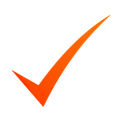 Checkmark symbol in vibrant orange against a black background.