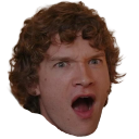 A man with curly hair looking shocked with his mouth wide open in a gasp.