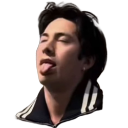 A man with his eyes closed and tongue sticking out in a playful expression.
