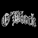 O'Block text written in a sharp, white gothic font against a solid black background.