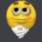 Yellow thinking face emoji wearing a white goatee beard.