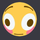 Yellow emoji face with wide eyes and bright pink cheeks looking embarrassed.