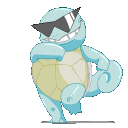 Squirtle wearing black sunglasses walking with a confident strut.