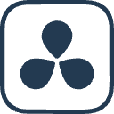 A blue three-lobed symbol centered inside a rounded square frame.