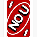 A red playing card with the text NO U and white reverse arrows in the corners.