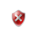 A red shield icon with a white X mark in the center.
