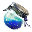 Shield potion bottle filled with glowing blue liquid.