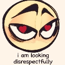 A yellow circular face with intense eyebrows and heart-shaped pupils staring directly forward.
