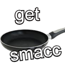 Frying pan with the text get smacc written in white font above and below it.