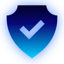 Shield icon with a white checkmark centered on a blue gradient background.