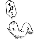 A hand-drawn worm creature looking up at a speech bubble that says N-B-E-E.