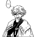 Qifrey from Witch Hat Atelier with a thoughtful expression and a speech bubble containing ellipses.