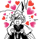 Qifrey from Witch Hat Atelier looking shocked and flustered with many pink and red hearts floating around his head.