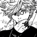 Qifrey from Witch Hat Atelier rests his chin on his hand in a thoughtful pose with magical equations in the background.