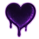 A purple heart shape with liquid dripping down from the bottom edges.