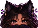 Cat girl with dark hair and cat ears peeking over a dark ledge with brown eyes.