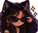Cat girl with dark hair and cat ears adjusting her black sunglasses with a smug expression.