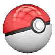 A red and white spherical object opening to release a bright yellow beam of light.