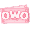 A pink banknote with the letters OWO written in a large, white, rounded font.