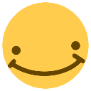 Yellow circular face with a simple brown line for a mouth and two brown dots for eyes, conveying a blank, awkward expression.