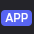 A blue rounded rectangular button with the white text APP centered inside.