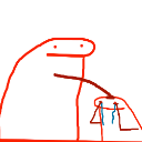 A simple white character with a red outline sips from a cup with a straw while looking blankly ahead.