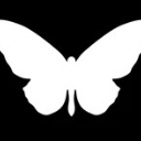 Butterfly silhouette in white against a solid black background.