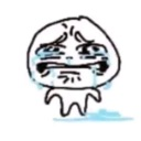 A simple black and white line-art stick figure with a distressed face crying large blue tears.