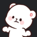 A white cartoon bear with a grumpy expression flexing its small arms.