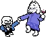 Sans and Toriel dancing together in a repeating pixel art animation.