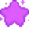 Four purple pixel art stars arranged in a row with small sparkles surrounding them.