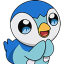 Piplup the blue penguin Pokemon clasping its flippers together with a happy, pleading expression.
