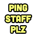 Text reading PING STAFF PLZ in yellow block letters against a black background.
