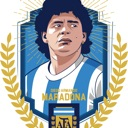 Diego Maradona portrait inside a blue and gold crest with the AFA logo at the bottom.