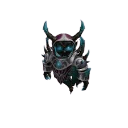 Korblox character wearing dark armor with glowing blue accents and floating limbs.