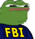 Pepe the Frog wearing a blue FBI jacket with a smug, suspicious expression.