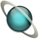 Uranus planet with a silver ring orbiting it in a 3D style.